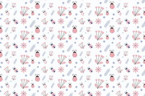 Beautiful tropical insects pattern design on a white background. Ladybug patt Stock Illustration