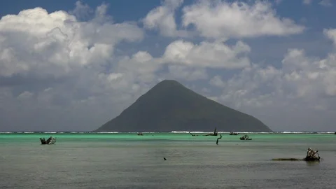 Beautiful tropical lagoon with volcano. Tonga. Time lapse. Stock Footage 104916642