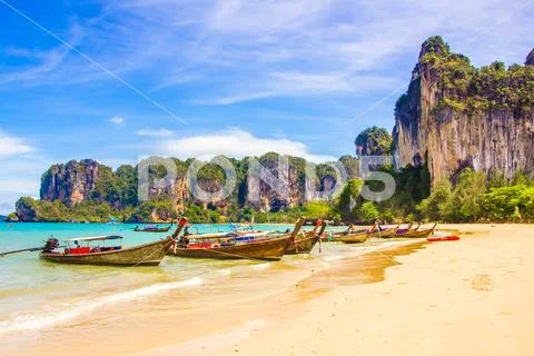 Beautiful tropical paradise Railay beach in Krabi Thailand Stock Photos
