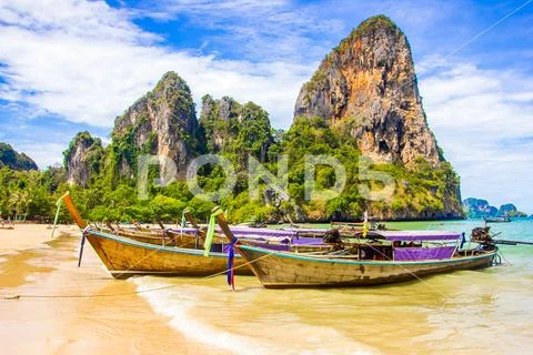 Beautiful tropical paradise Railay beach in Krabi Thailand Stock Photos