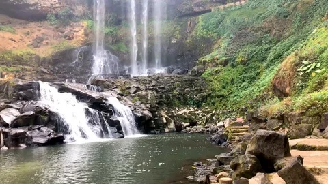 Beautiful tropical waterfall. Bottom view Stock Footage 126815943