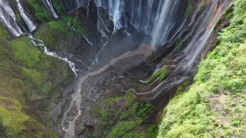 Beautiful tropical waterfall surrounded by lush rainforest viewed from drone Stock Footage 340106556