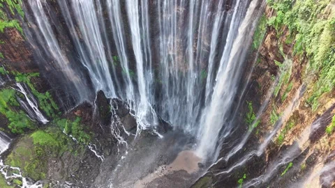 Beautiful tropical waterfall surrounded by lush rainforest viewed from drone Stock Footage 340106558
