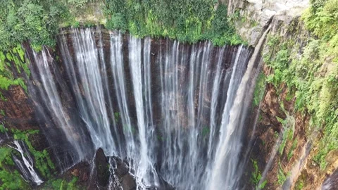 Beautiful tropical waterfall surrounded by lush rainforest viewed from drone Stock Footage 340106561