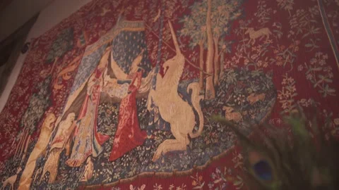 Beautiful Tudor Tapestry Within English Heritage Gainsborough Old Hall Stock Footage