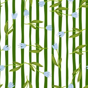 Beautiful tulip flower seamless pattern on stripe background. Wildflower bota Illustrazione stock