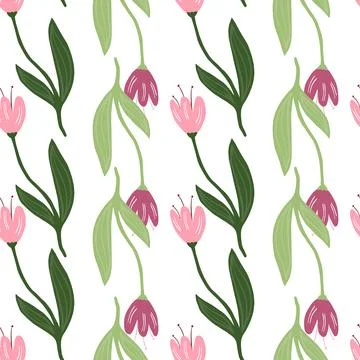 Beautiful tulip seamless pattern isolated on white background. Nature wallpap Stock Illustration