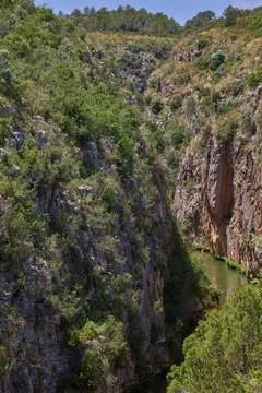 Beautiful Turia river valley and canyon in Chulilla Stock Photos