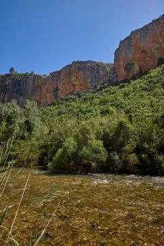 Beautiful Turia river valley and canyon in Chulilla Stock Photos