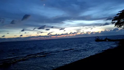 Beautiful Twilight Sky with Dramatic Clouds and Sunset Light Over Meghna River Stock Footage 342341632