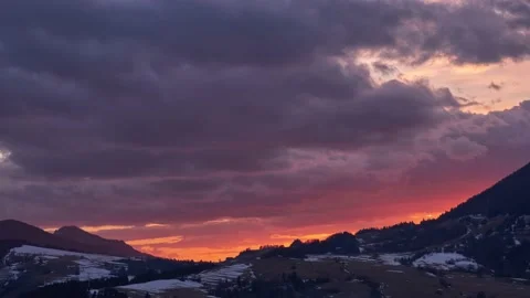 Beautiful twilight at sunset, red hellish clouds, fiery sky, from light to dark Video stock 150406148