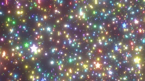 Beautiful Twinkle Glow Rainbow Colored Star Shapes Rotate In Space Video stock 331281852