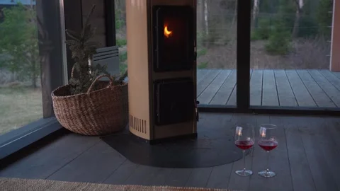 Beautiful two glasses of wine standing on the floor against the background of Video stock 245991069