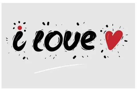 Beautiful typography background with hand drawn word I love you. Handmade vector Stock Illustration