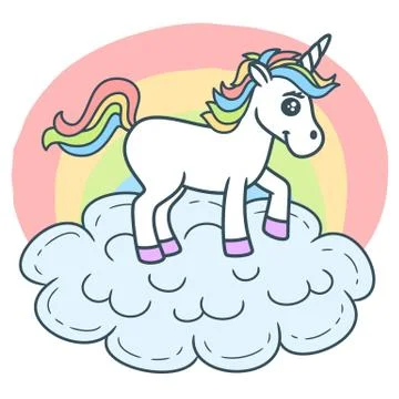 Beautiful unicorn on the cloud Stock Illustration