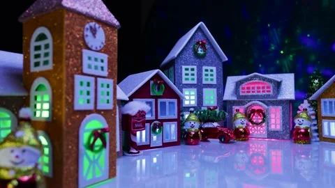 A beautiful unusual town with multi-colored lighting and colorful bright houses Stock Footage 315084539