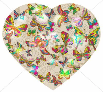Beautiful valentine's background with heart and butterfly Stock Illustration