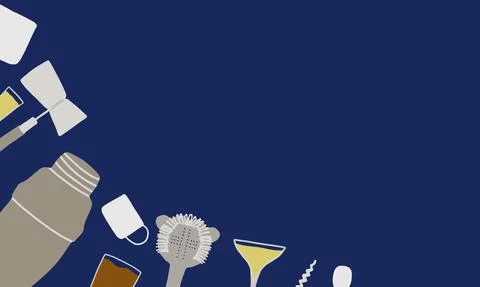 Beautiful vector background with bartending equipment shaker, mixing, serving Stock Illustration