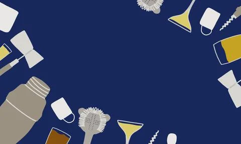 Beautiful vector background with bartending equipment shaker, mixing, serving Stock Illustration