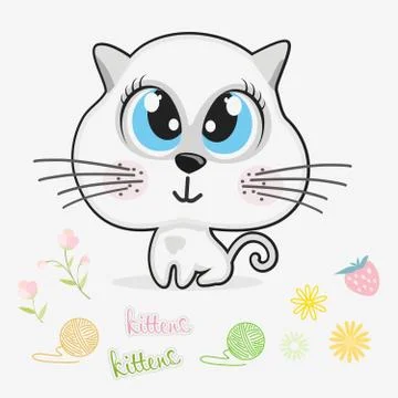 Beautiful vector cat. A small kitten with big blue eyes on a white background Stock Illustration