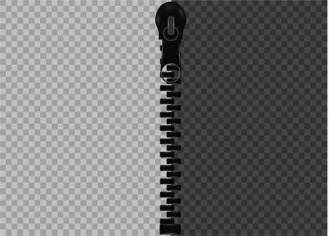 Beautiful vector closed and open zip detail, buckle. Fastens with a zipper.metal Stock Illustration