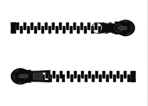 Beautiful vector closed and open zip detail, buckle. Fastens with a zipper.metal Illustrazione stock
