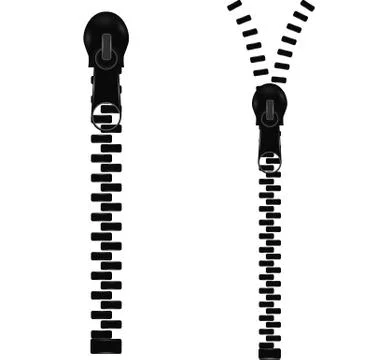 Beautiful vector closed and open zip detail, buckle. Fastens with a zipper.metal Stock Illustration