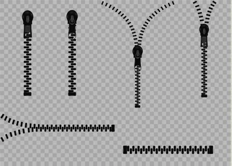 Beautiful vector closed and open zip detail, buckle. Fastens with a zipper.metal Illustrazione stock