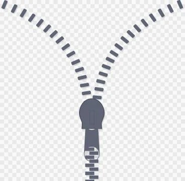 Beautiful vector closed and open zip detail, buckle. Fastens with a zipper.metal Stock Illustration