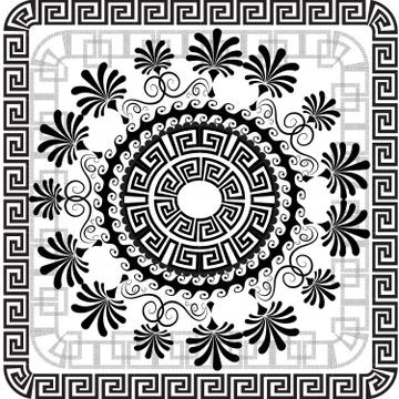 Beautiful vector greek panel pattern. Black and white geometric abstract back 스톡 일러스트