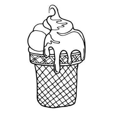 Beautiful vector hand drawn waffle cup with ice cream Stock Illustration