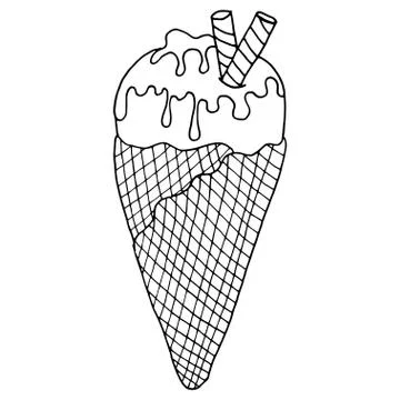 Beautiful vector hand drawn waffle cone with ice cream illustration Stock Illustration