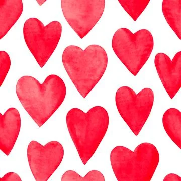 Beautiful Vector illustration Seamless pattern with red watercolor hearts. Stock Illustration