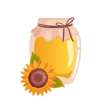 A beautiful vector illustration showcasing a jar of sunflower honey beside .. 스톡 일러스트