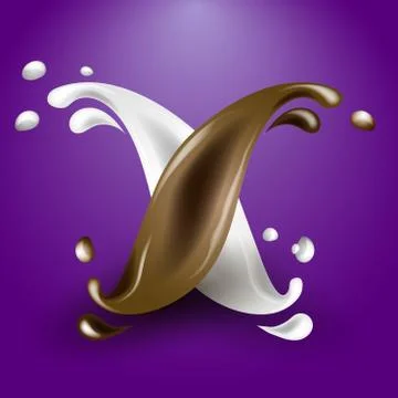 Beautiful vector illustration of a splash of milk and chocolate, duet of li.. Stock Illustration