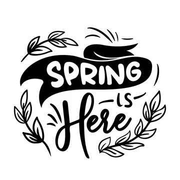 Beautiful vector illustration with Spring is Here lettering, adorned with del Stock Illustration