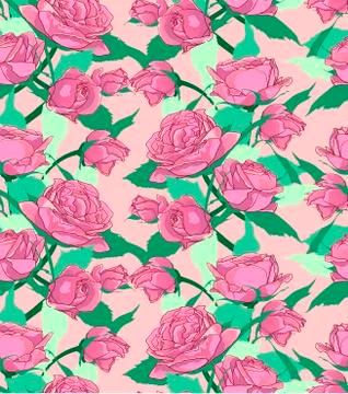 Beautiful vector pattern of roses and leaves. Illustrazione stock