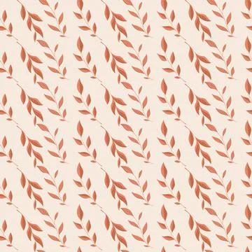 Beautiful vector seamless pattern with delicate red leaves, twigs on a pastel Stock Illustration