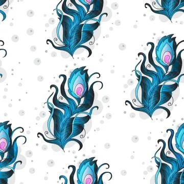 Beautiful vector seamless pattern with peacock feathers 스톡 일러스트