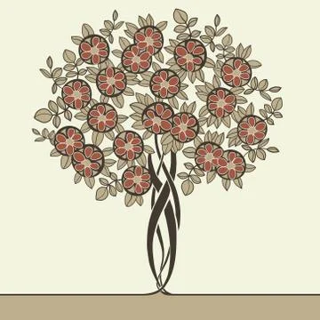 Beautiful vector tree drawn in art nouveau style Stock Illustration