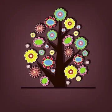 Beautiful vector tree with flowers Stock Illustration