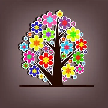 Beautiful vector tree with flowers Stock Illustration