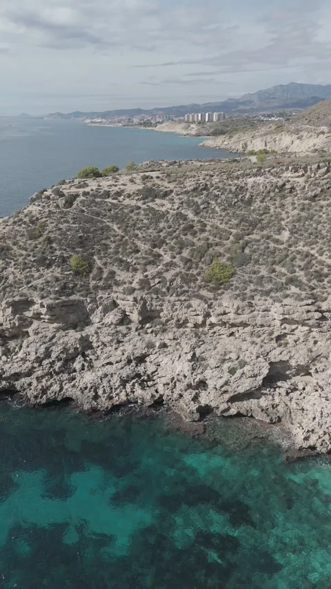 Beautiful vertical drone view costa blanca with beach and city Video stock 300185507