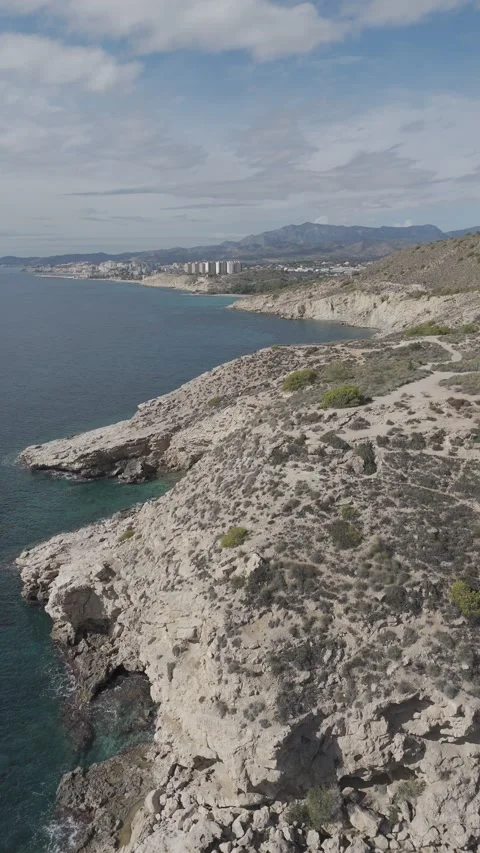 Beautiful vertical drone view costa blanca with beach and city Video stock 300553287