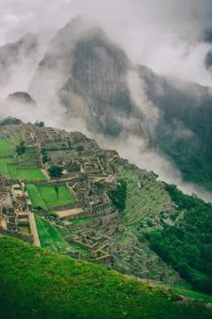 Beautiful vertical high view of Machu Picchu. Peru. South America. Stock Photos