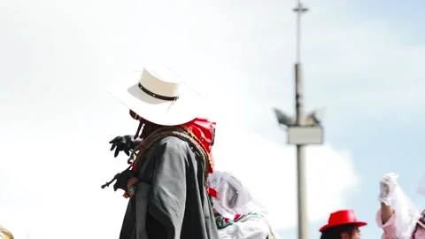 Beautiful video of folkloric dancers dancing the "Tunantada" Stock Footage 231330938