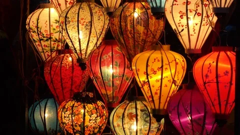 Beautiful vietnamese lampions in hoi an. Video stock 126593353
