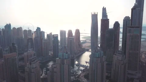 Beautiful view from above at sunset in Dubai Marina. 4K video Stock Footage 91190295