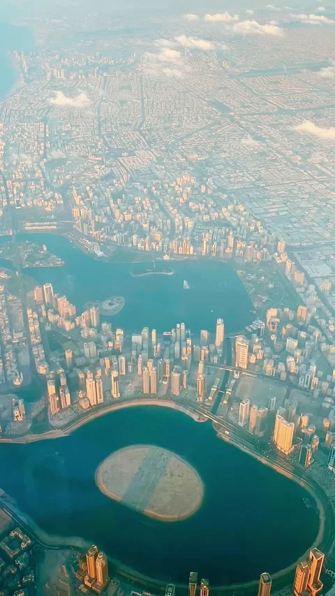Beautiful view from the airplane window. Flight over the city. Stock Footage 266672954
