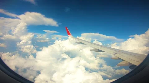 Beautiful view of airplane window overlooking city of India Stock Footage 293403055